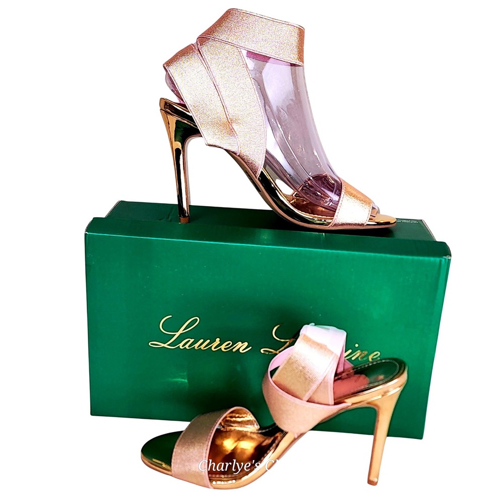 Lauren Lorraine Dallas Wrap Ankle Stiletto Heels 7NWB Gold‎ Event Party Glam - Picture 3 of 9